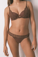 Women'secret Tanga de cintura de encaje marrón café