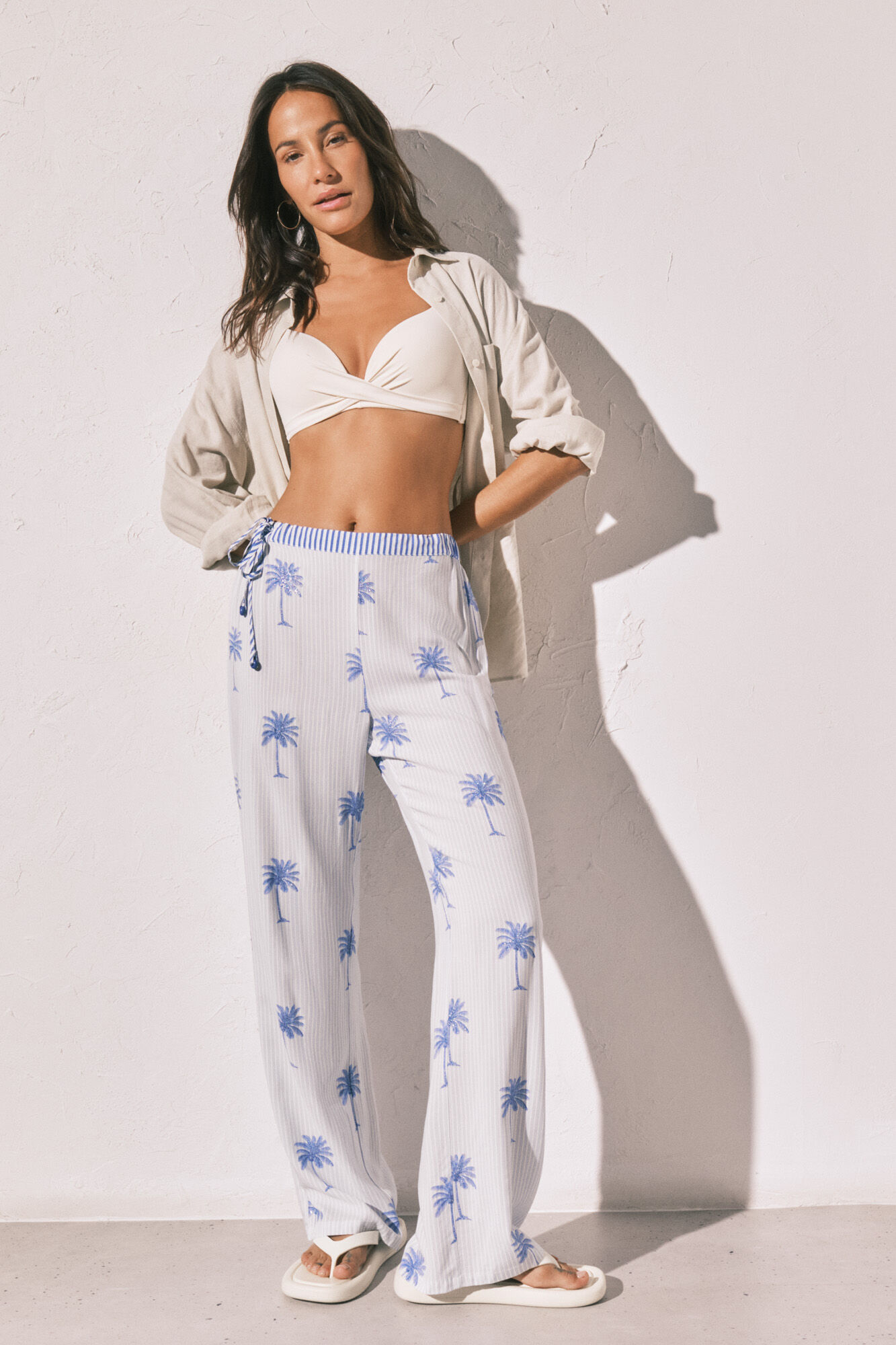Women'secret Pantal&oacute;n largo estampado de rayas de palmeras