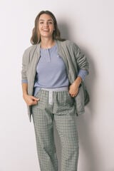 Women'secret Pijama larga con pantal&oacute;n a cuadros azul