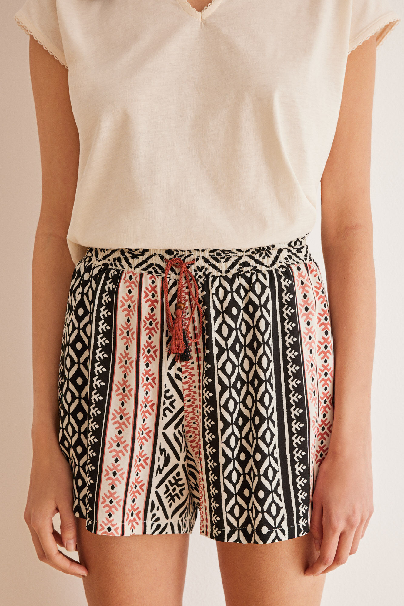 Women'secret Pantal&oacute;n corto viscosa &eacute;tnico rosa