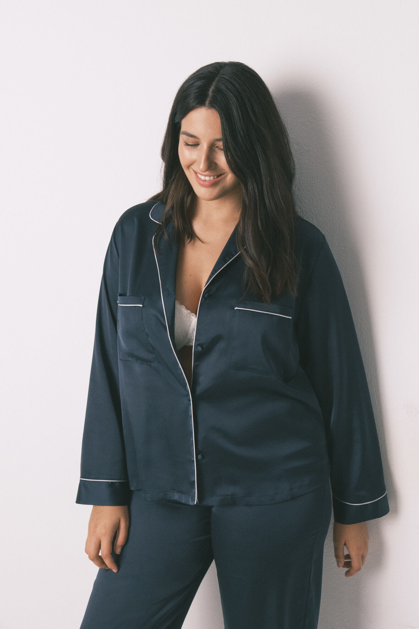 Women'secret Pijama camisera largo de sat&eacute;n azul