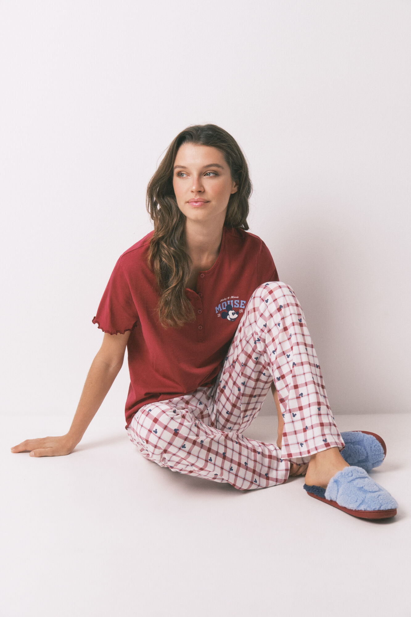 Women'secret Pantuflas para casa de ducha con estampado de Mickey azul estampado