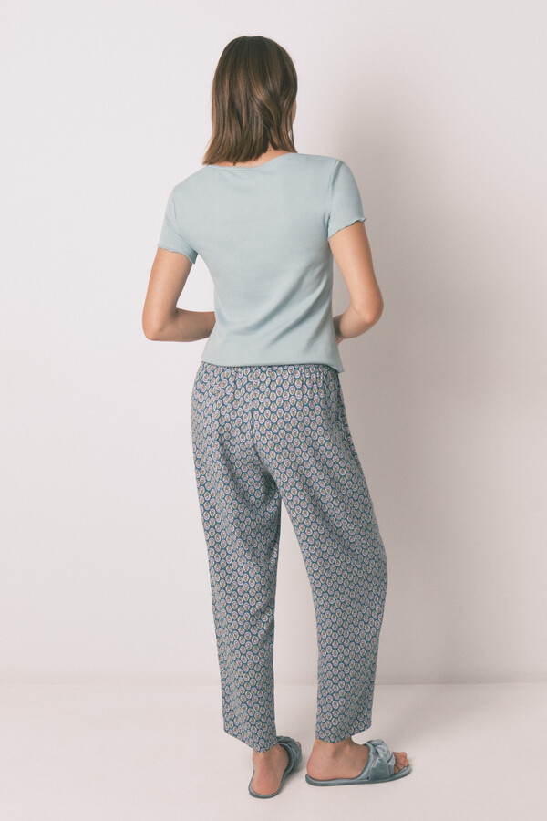 Women'secret Pantalón largo con estampado de viscosa zanahoria verde