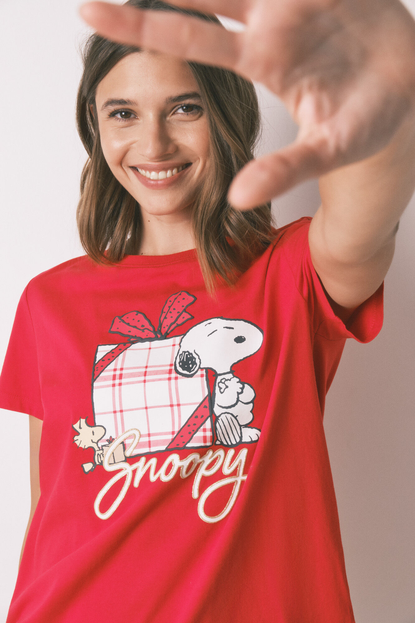 Women'secret Pijama larga 100% algod&oacute;n cuadros rojo Snoopy