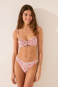 Womensecret Mini bikini brasileño rojo con panty floral estampado