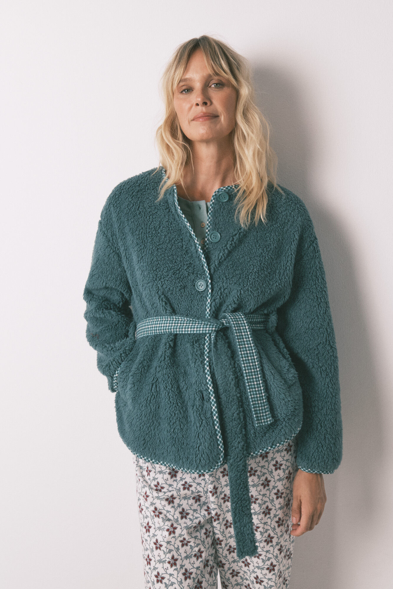 Women'secret Tejido de borrego de bata verde