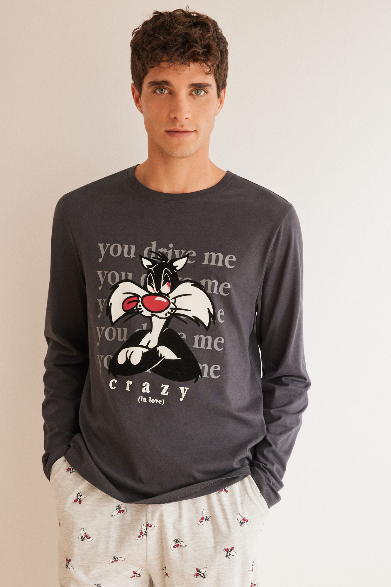 Women'secret Pijama hombre 100% algod&oacute;n Silvestre gris