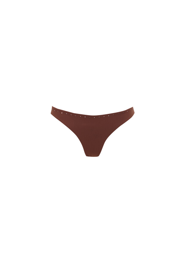 Women'secret Panty de bikini clásica marrón con pedrería brillante. café