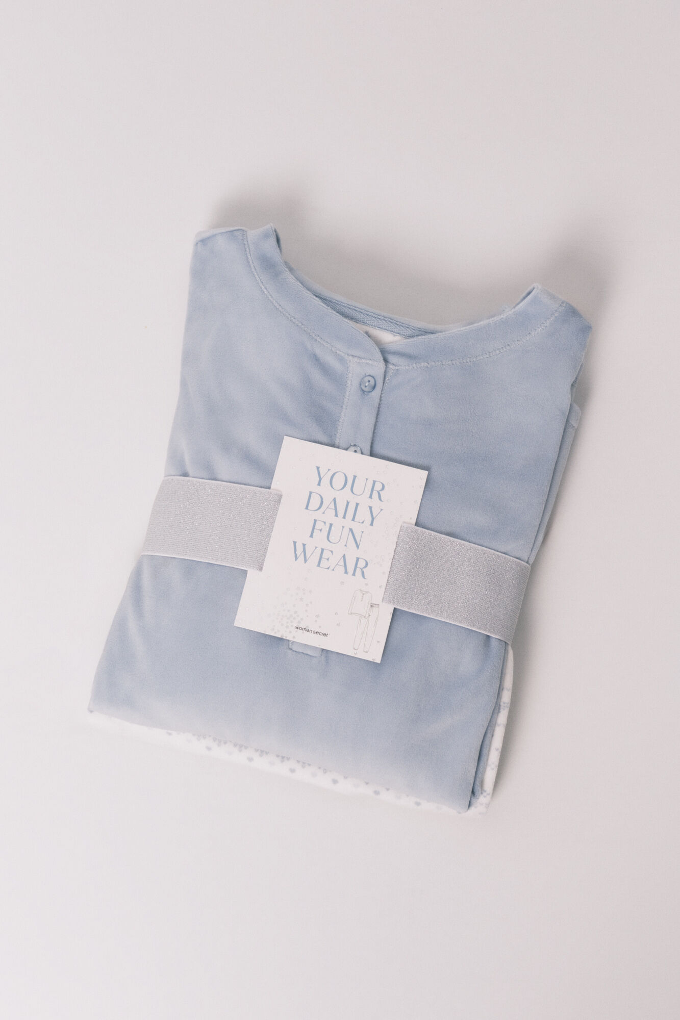 Women'secret Pijama larga polar suave cenefas azul