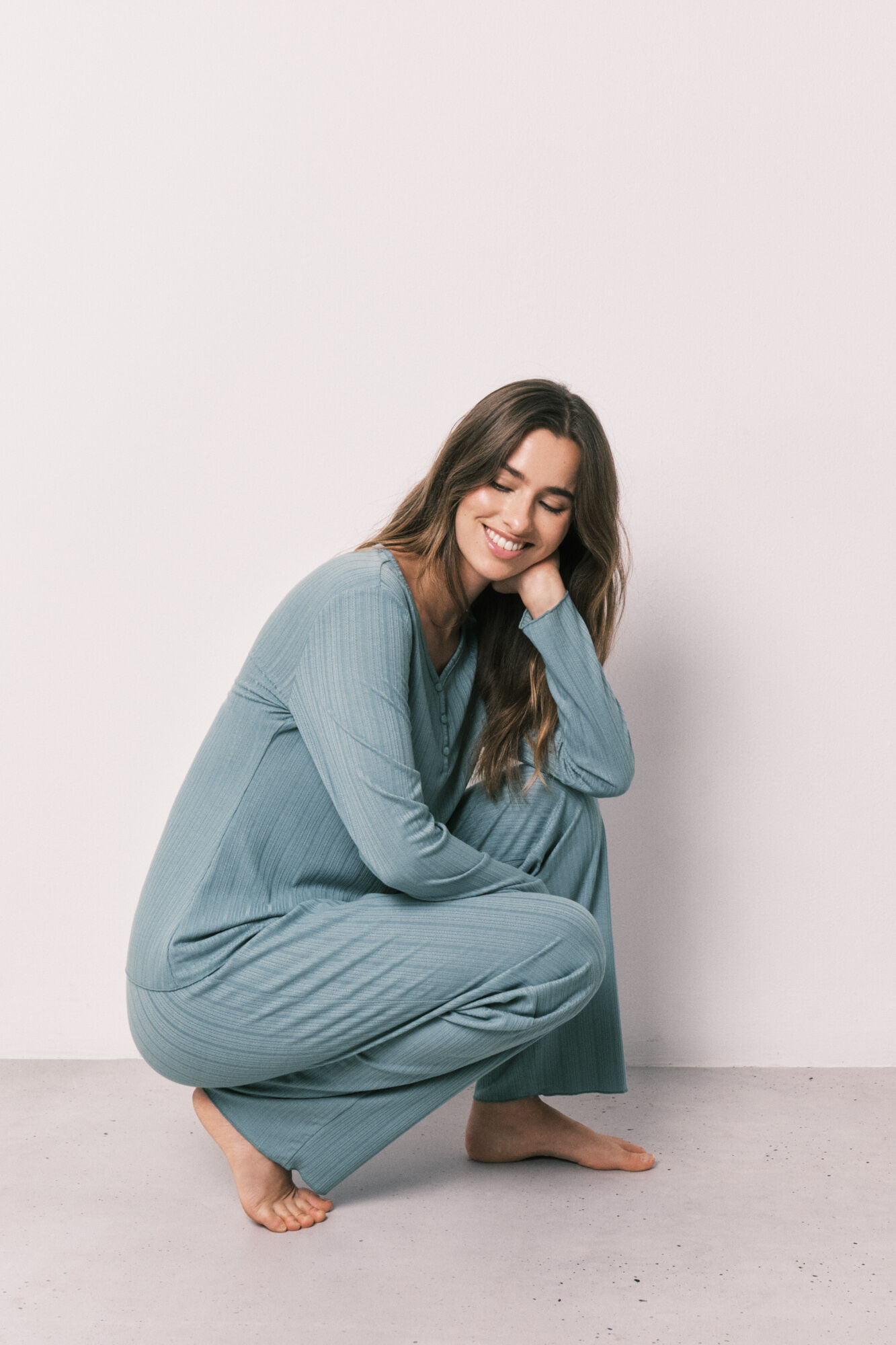 Women'secret Pijama larga de textura pointelle verde