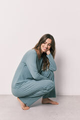 Women'secret Pijama larga de textura pointelle verde azul