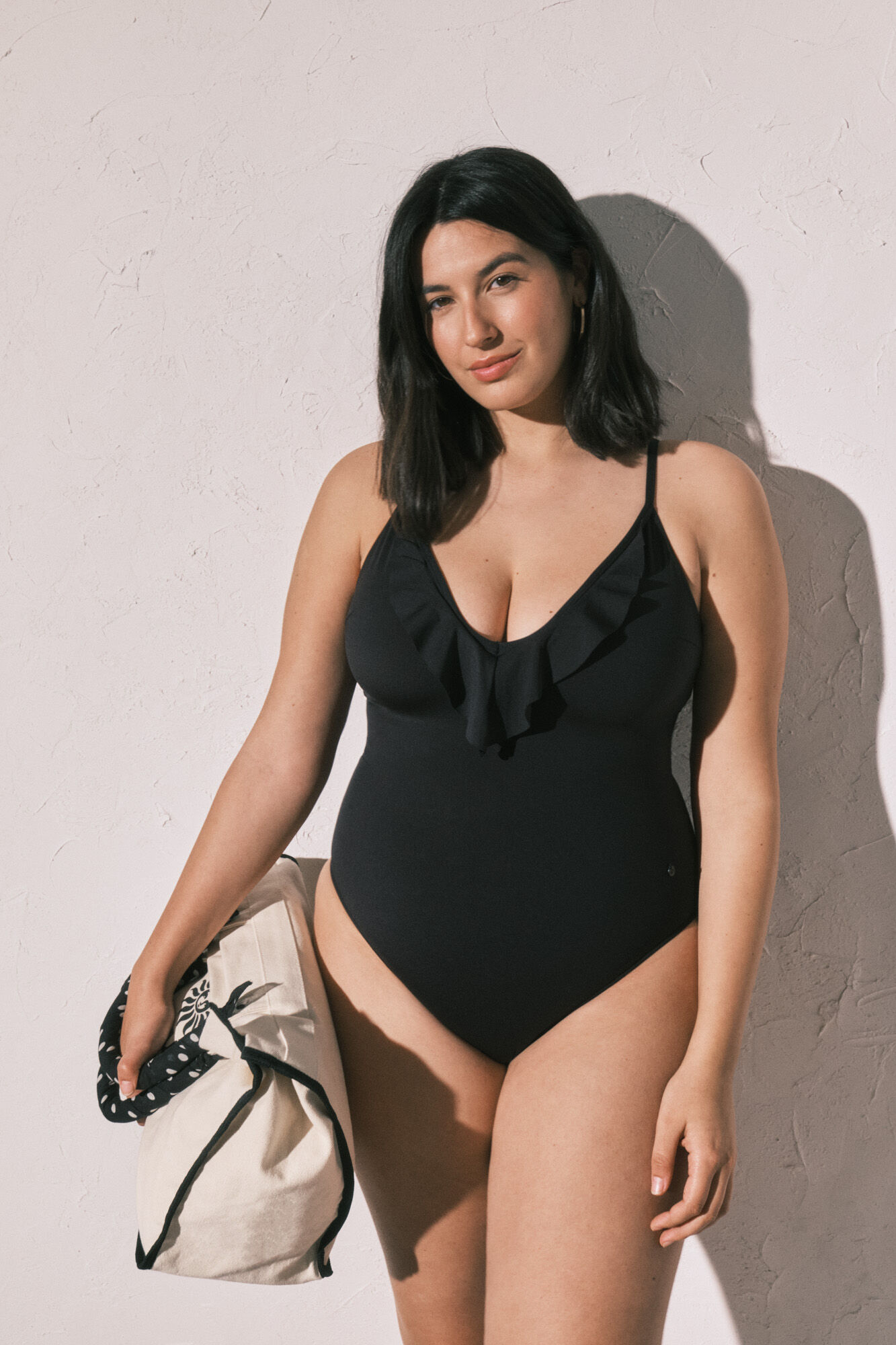 Women'secret Traje de ba&ntilde;o modelador con volantes negro negro