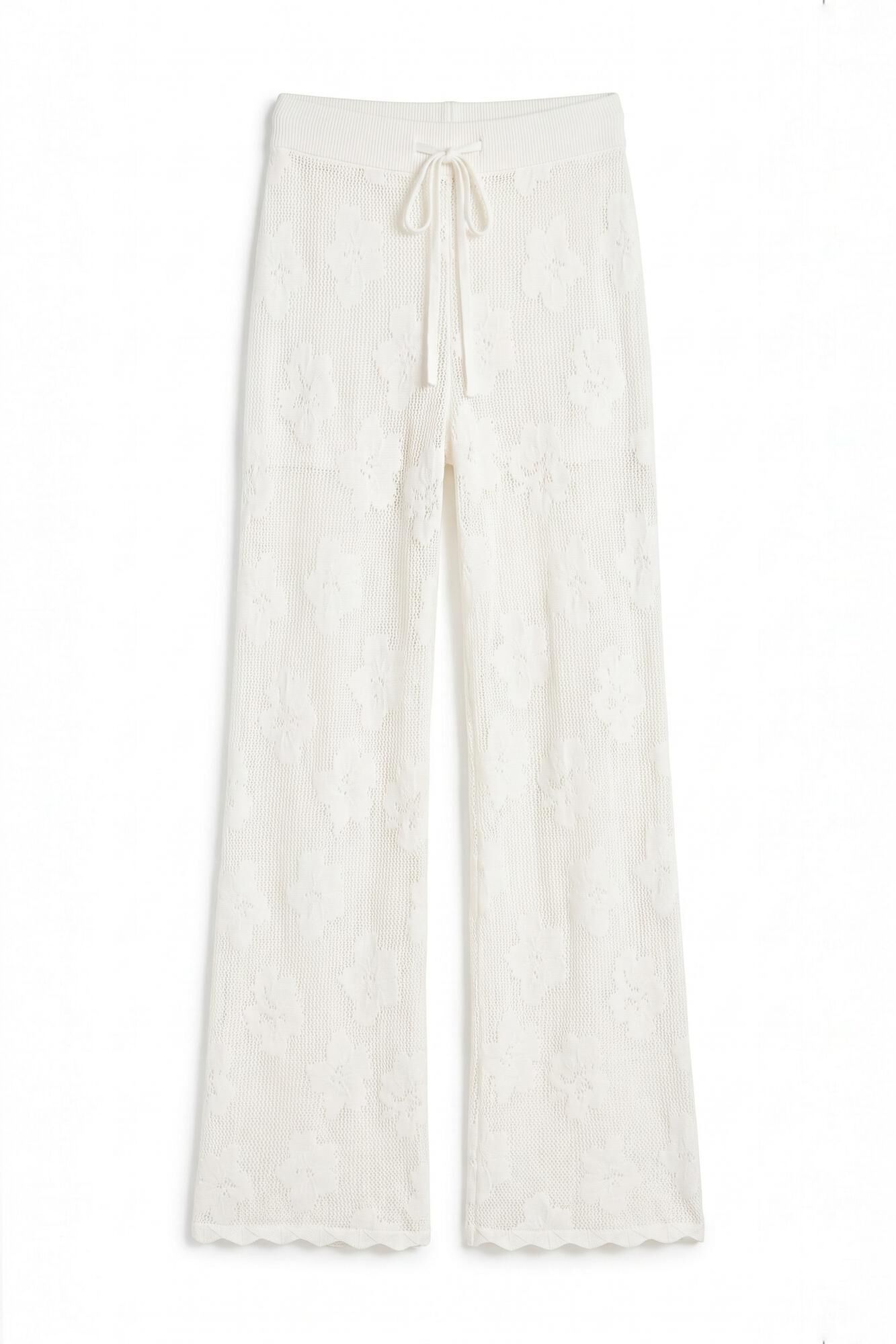 Women'secret Pantal&oacute;n largo de crochet beige marfil