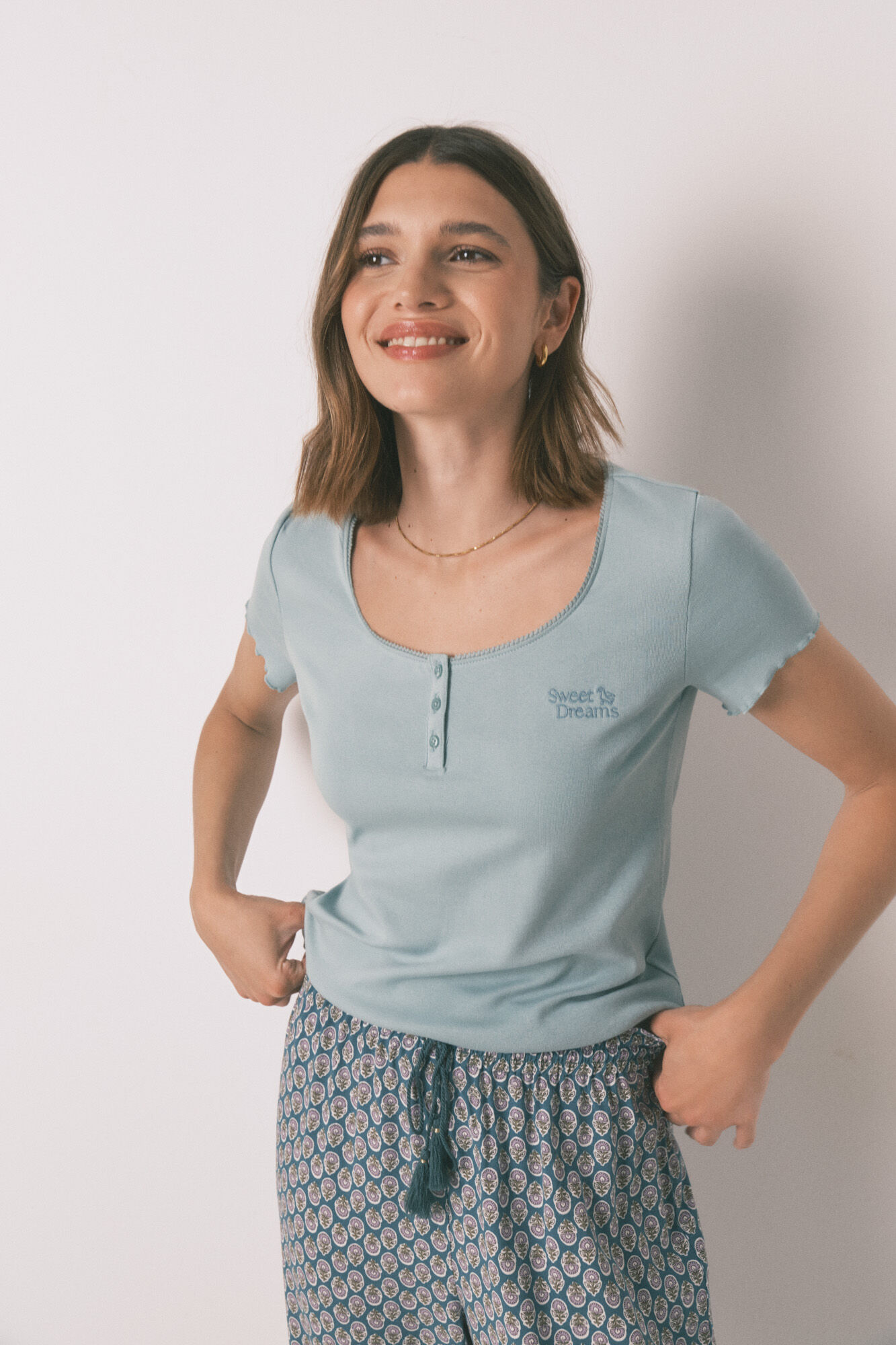 Women'secret Playera de manga corta de algod&oacute;n verde verde