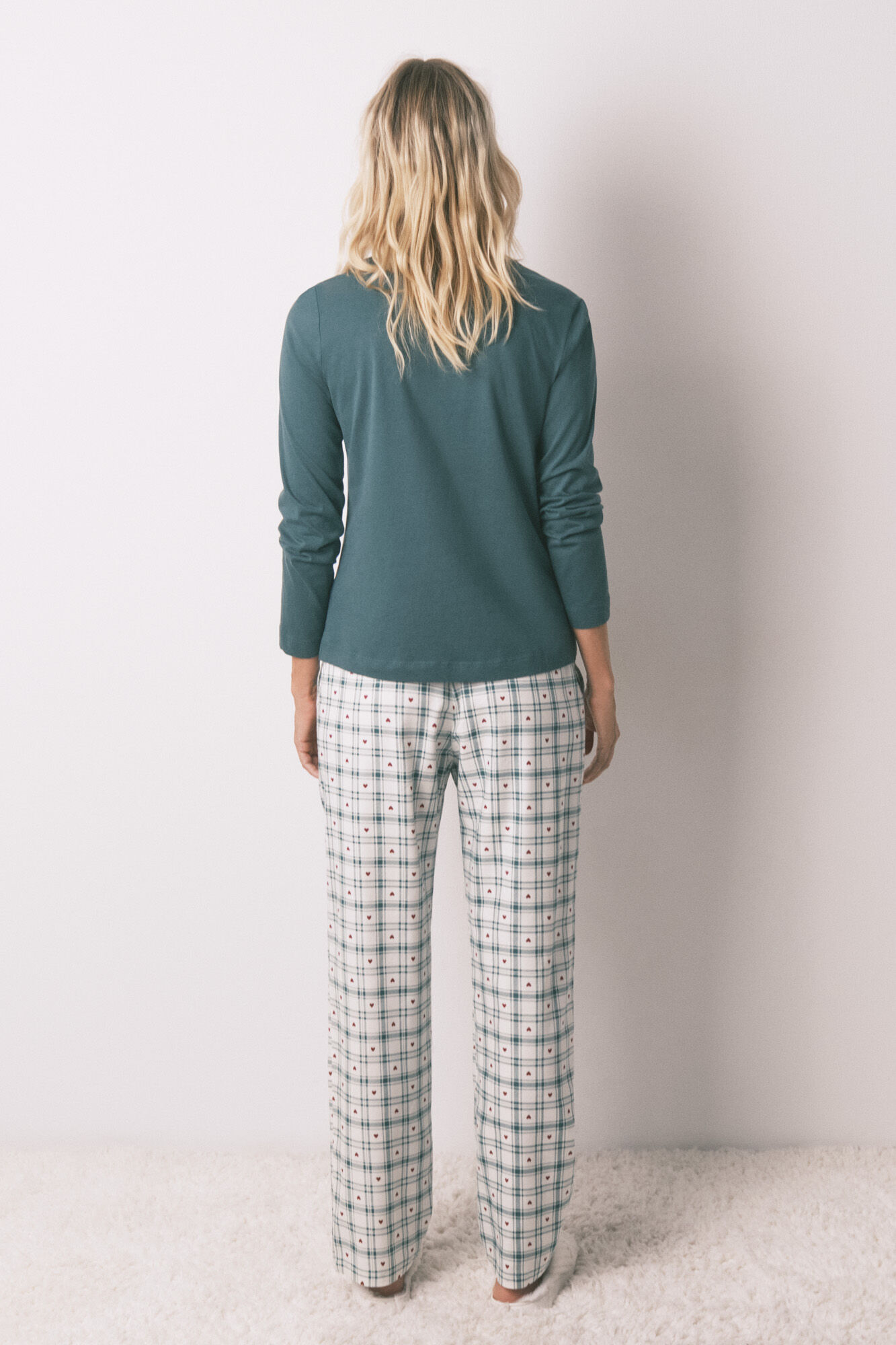 Women'secret Pantal&oacute;n largo con estampado de cuadros verdes estampado