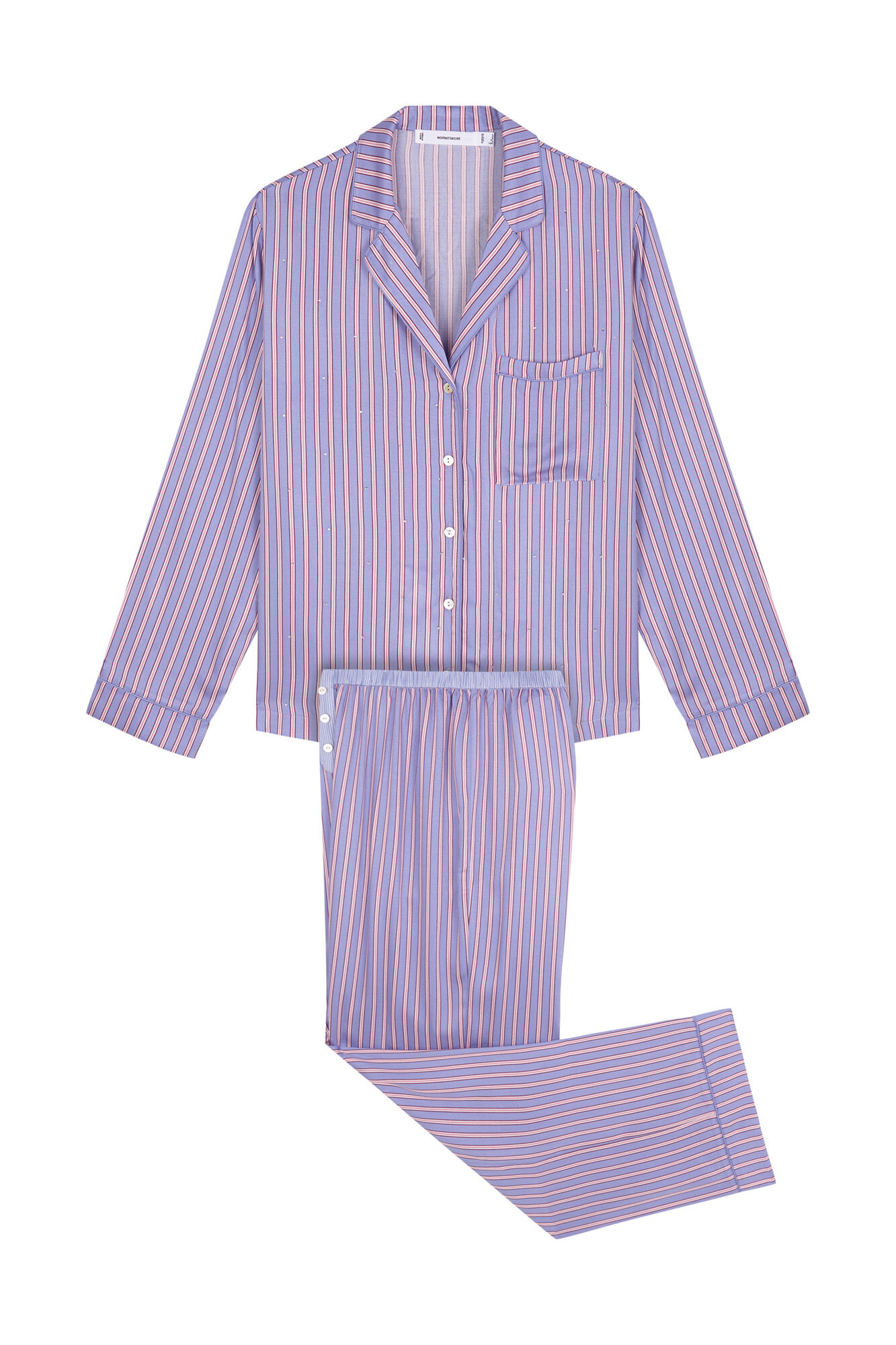 Women'secret Pijama camisera largo de sat&eacute;n con estampado de rayas azul