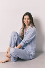 Women'secret Pijama camisera larga estampado vichy de algod&oacute;n azul azul