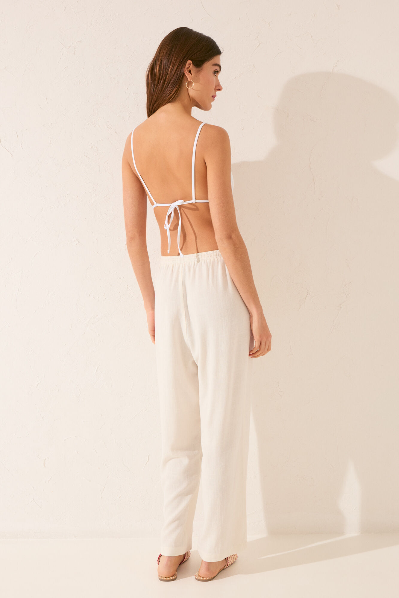 Women'secret Pantal&oacute;n capri de lino blanco blanco