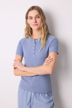 Womensecret Playera de manga corta de canalé azul azul