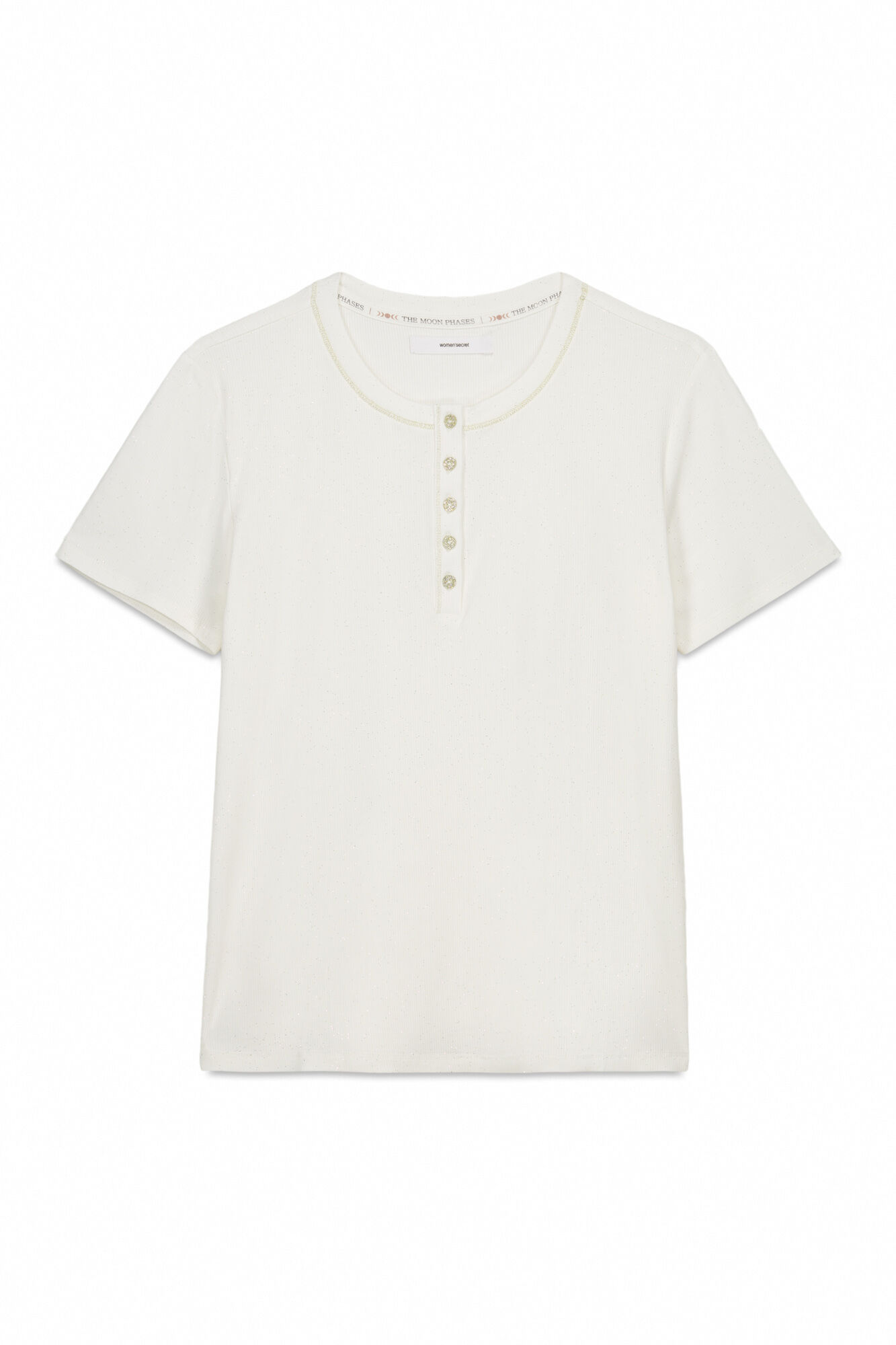 Women'secret Playera de manga corta de viscosa blanca brillante marfil