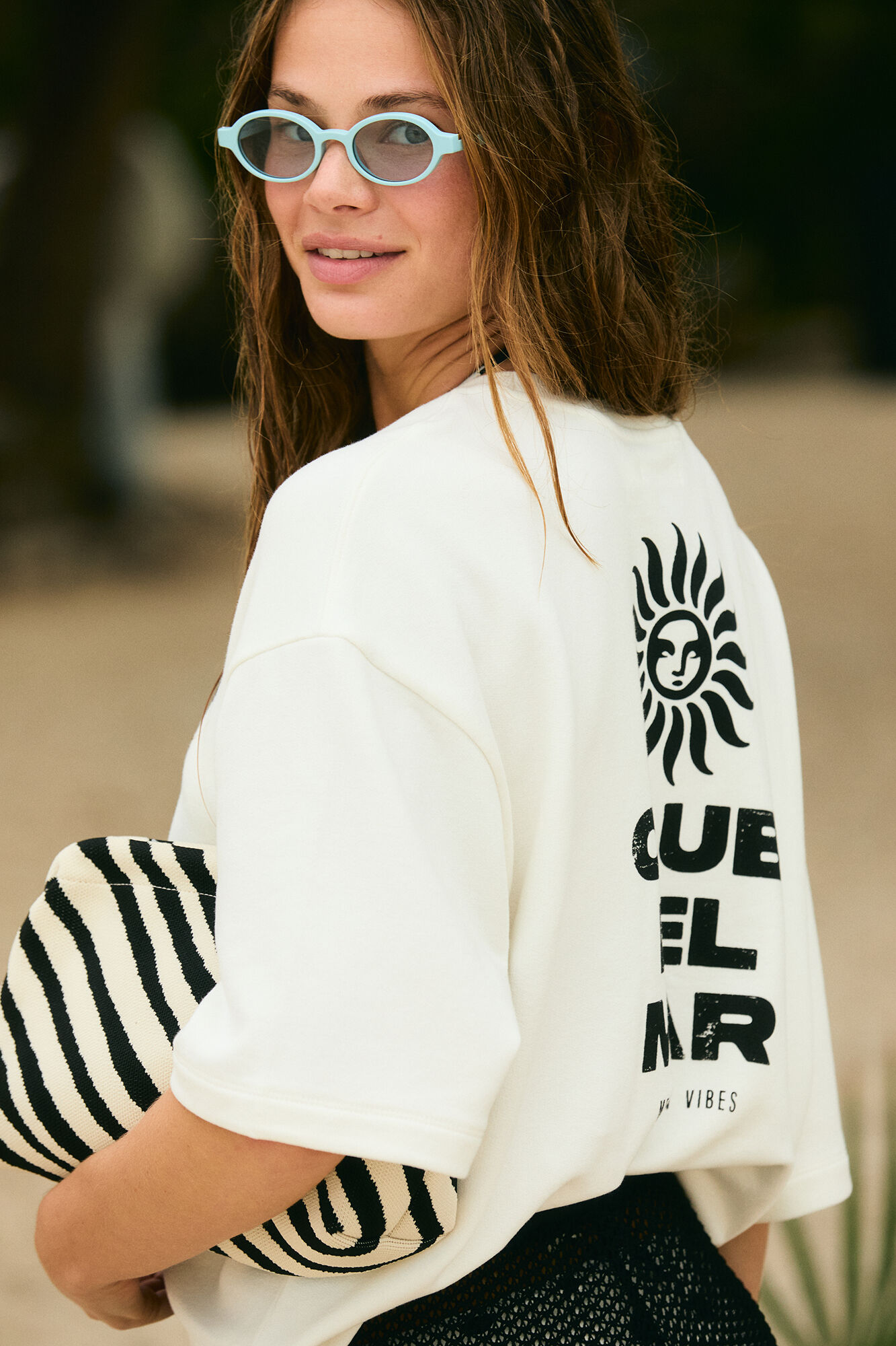Women'secret Playera de felpa con estampado "Club del Mar" blanca