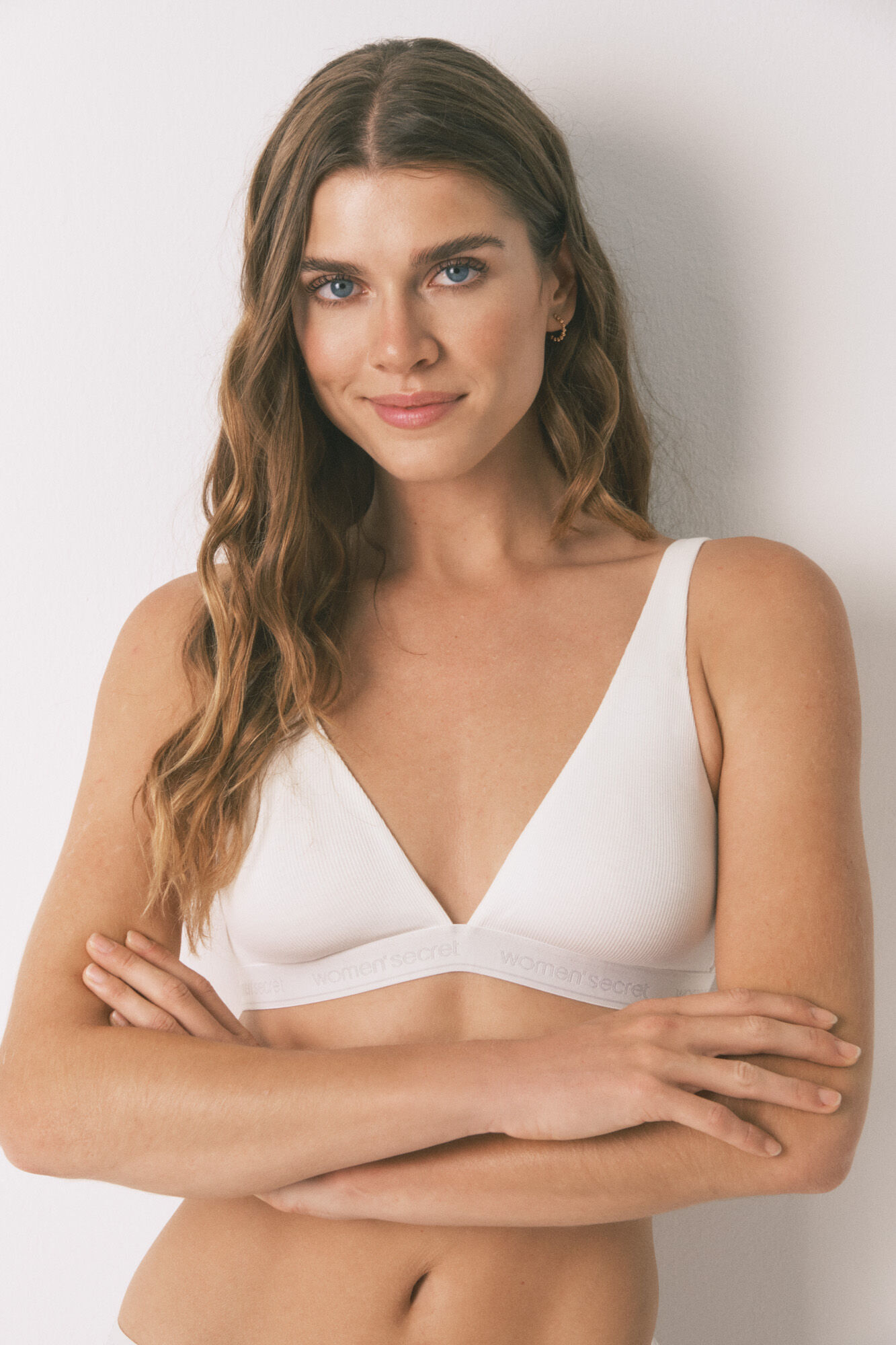 Women'secret FANTASTIC brasier de cuello halter de algod&oacute;n blanco marfil