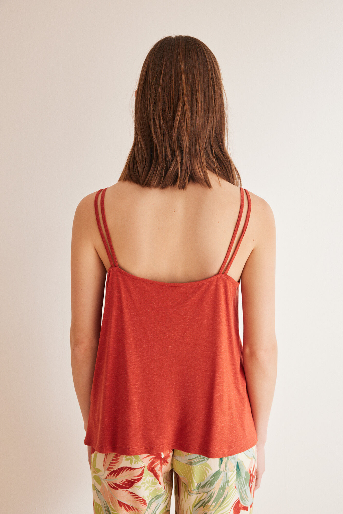 Women'secret Playera tirantes naranja lino naranja