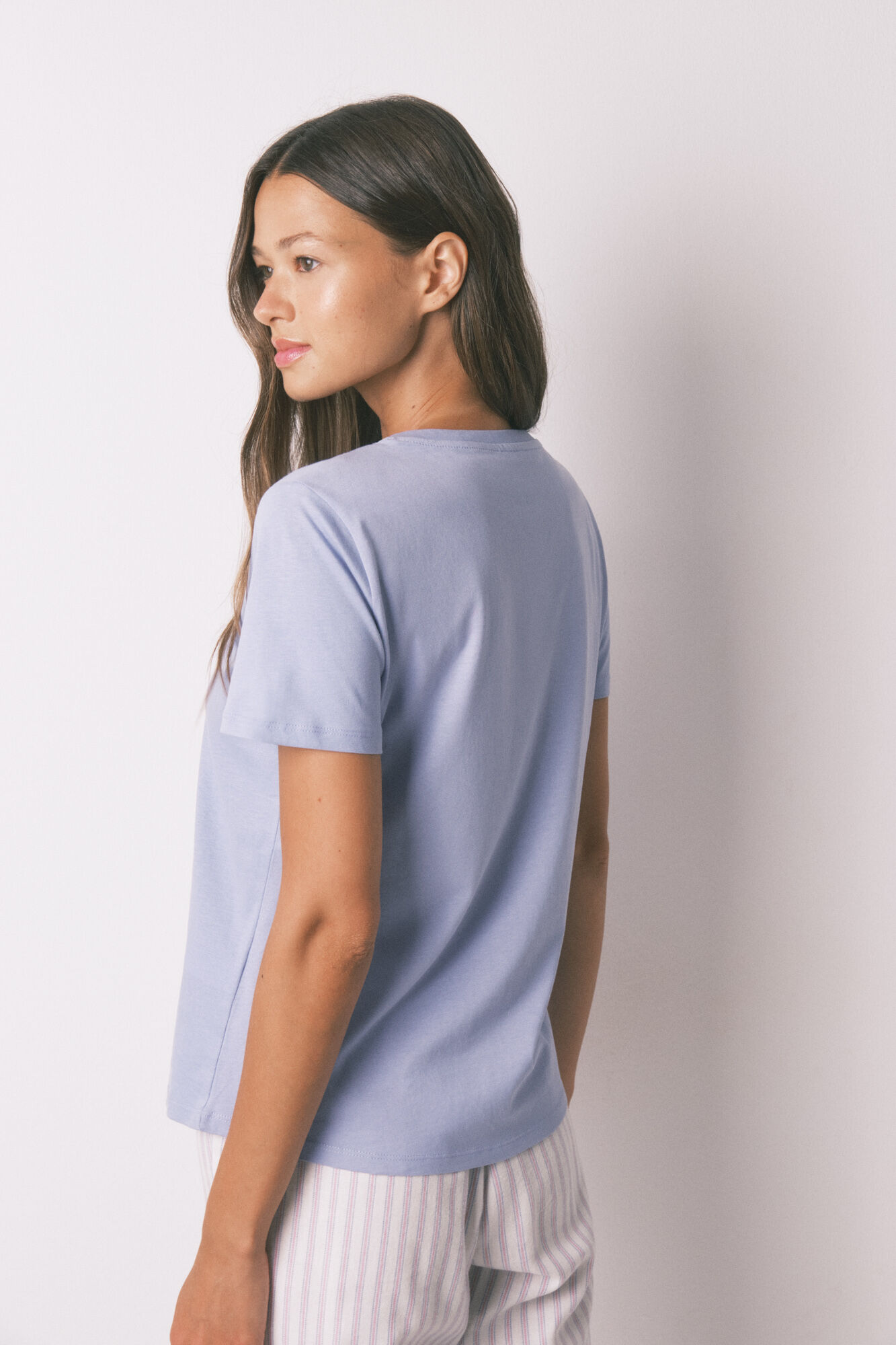 Women'secret Playera de manga corta de algod&oacute;n cepillado color lila morado/lila