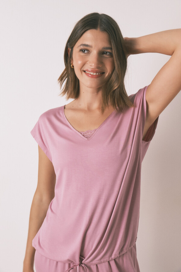 Women'secret Pijama Capri de viscosa rosa de soft touch rosa