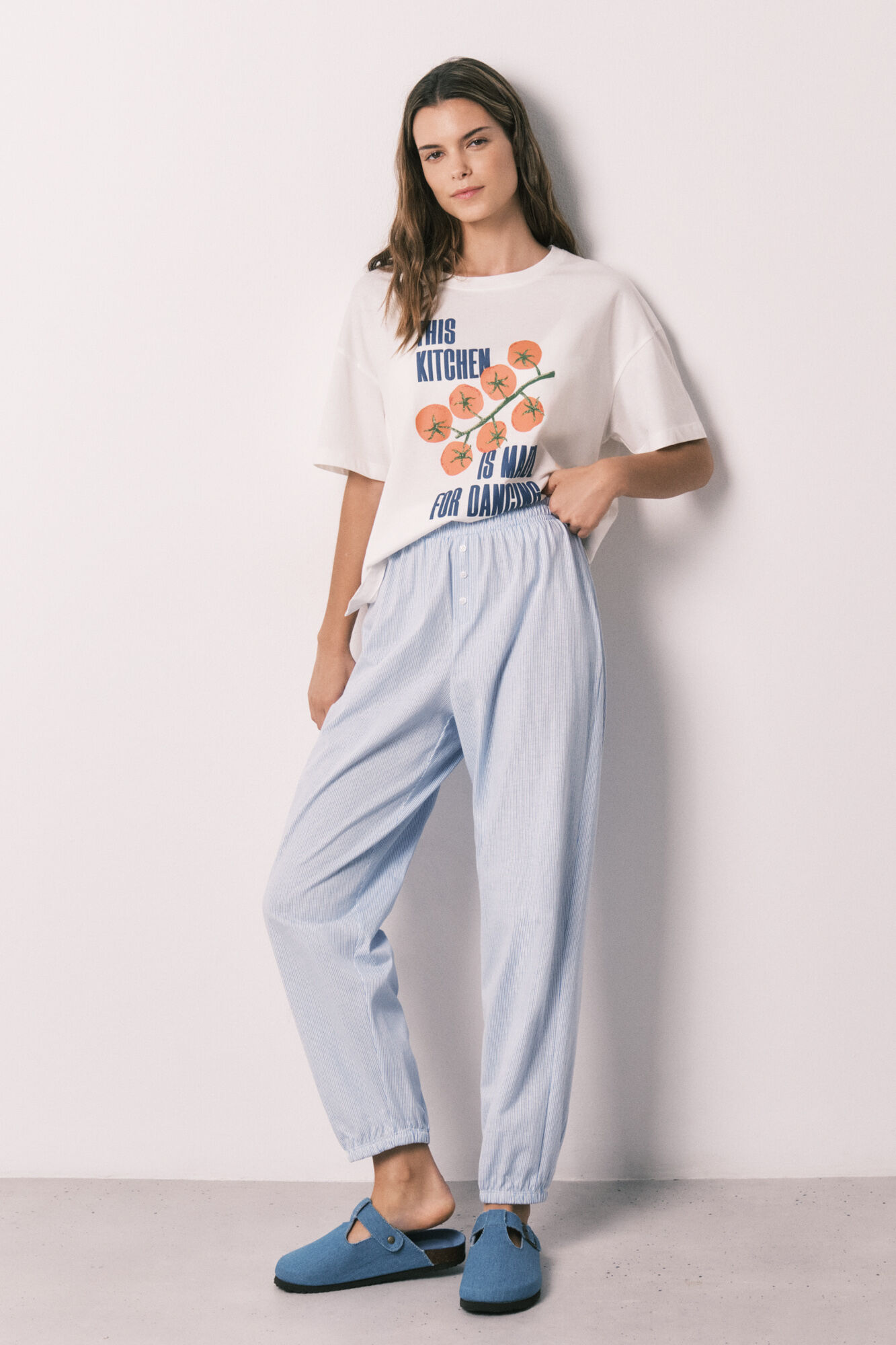 Women'secret Pantal&oacute;n carrot 100% algod&oacute;n estampado de rayas estampado