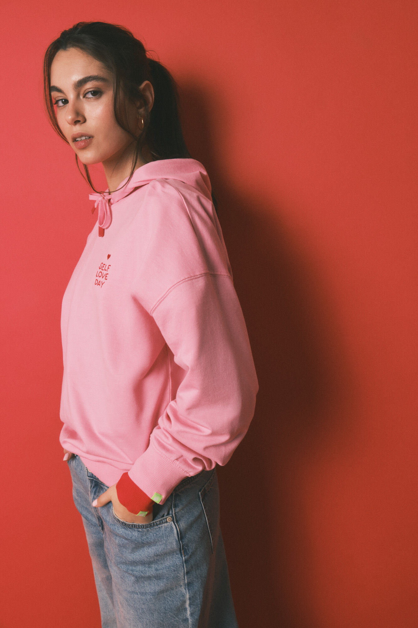 HI&BYE Sudadera con capucha de felpa de algod&oacute;n rosa rosa