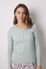 Womensecret Playera manga larga canalé verde gris