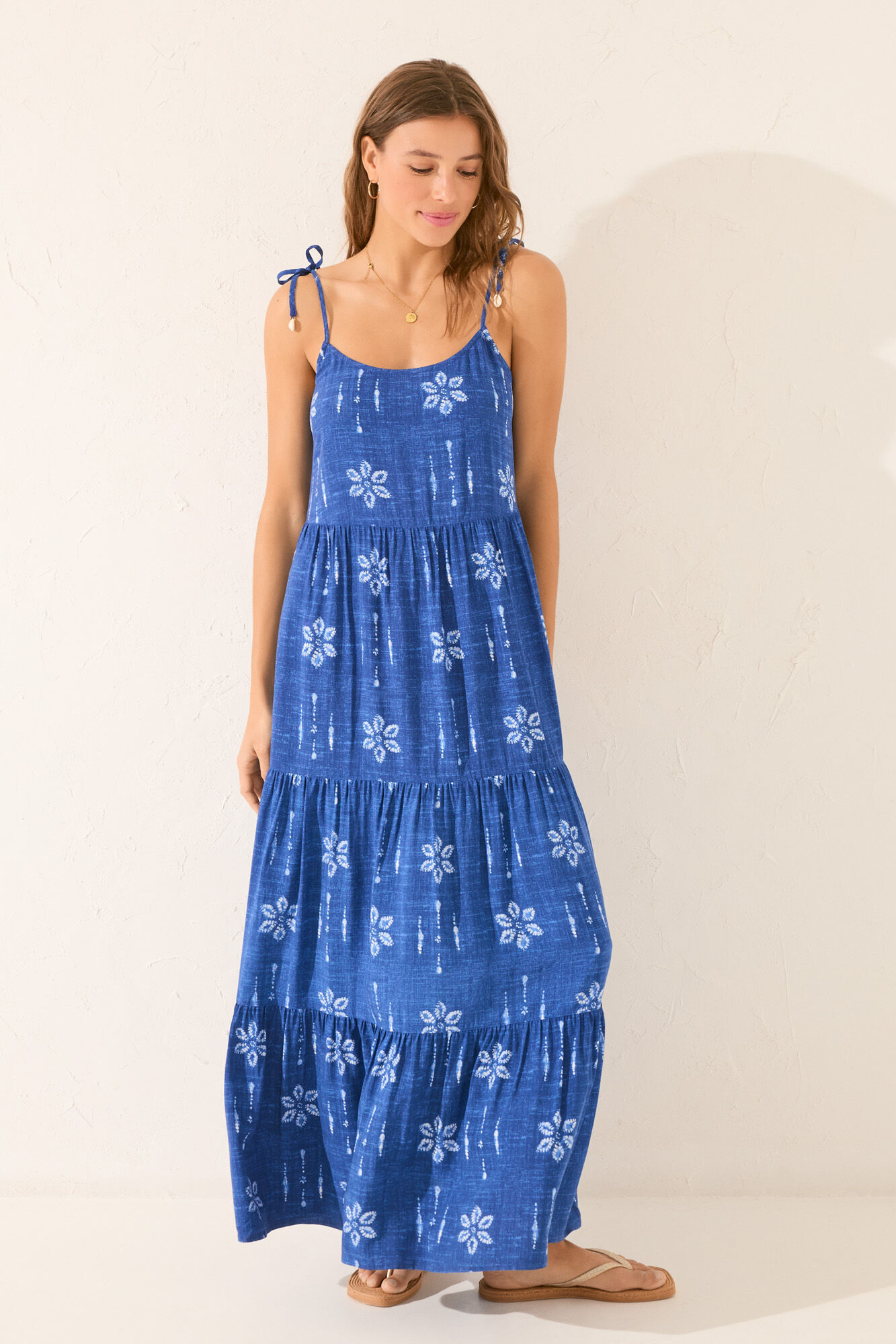Women'secret Vestido largo de flores azules estampado