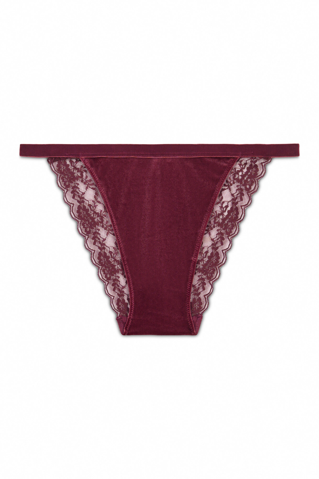 Women'secret Panty cl&aacute;sica burdeos y encaje de terciopelo p&uacute;rpura