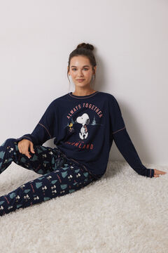 Womensecret Pijama larga 100% algodón azul Snoopy azul