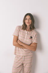 Women'secret Pijama larga textura waffle afelpado cenefas Mafalda  marfil