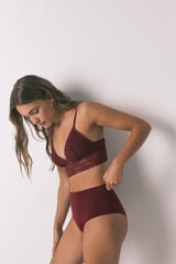 Women'secret Panty alta clásica de microfibra color burdeos púrpura