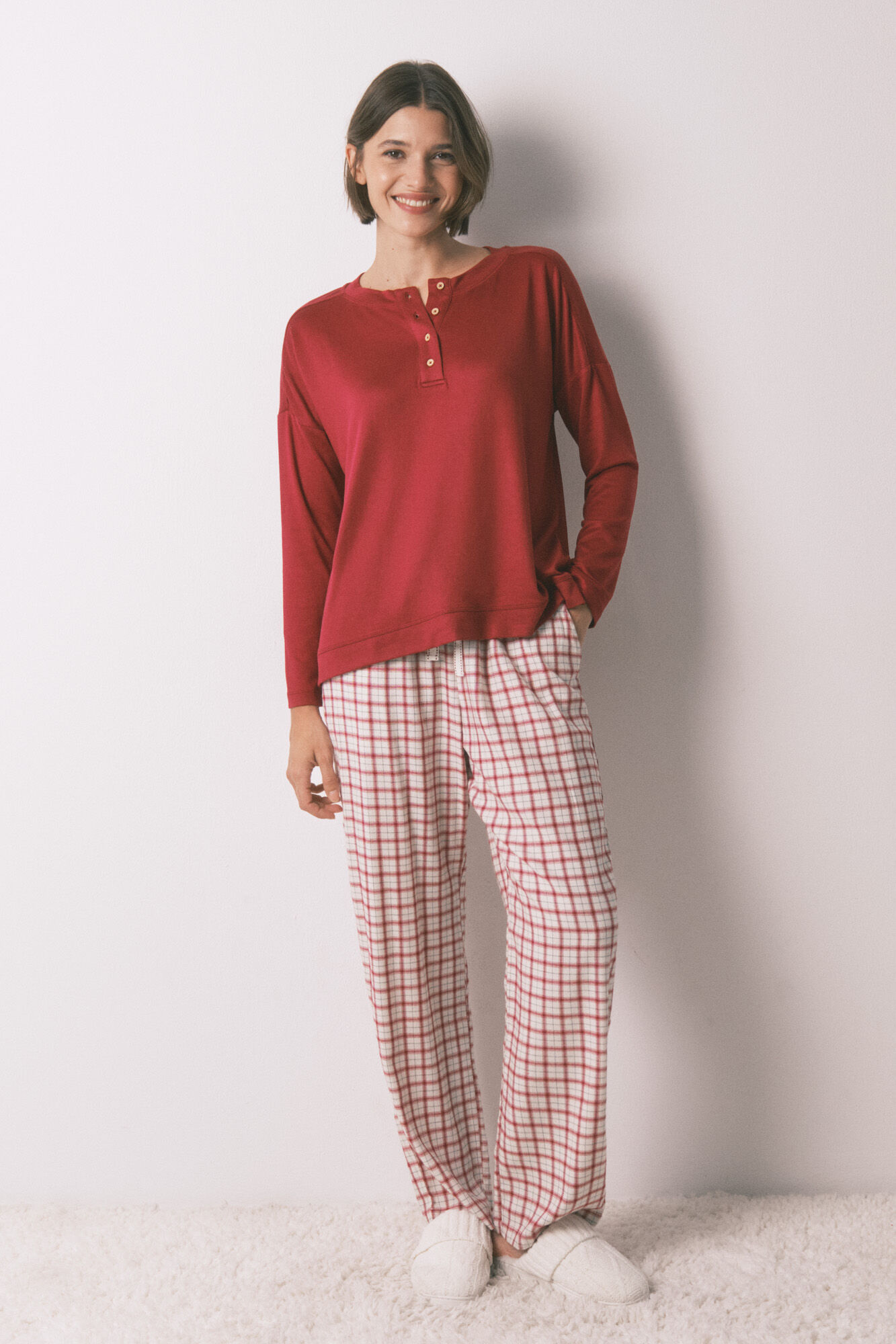 Women'secret Playera tejido de manga larga de ante rojo rojo