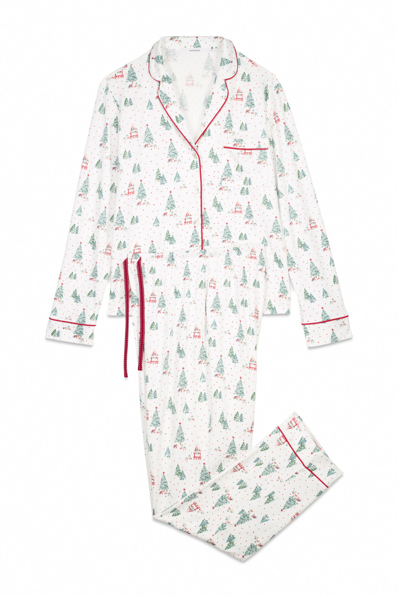 Women'secret Pijama camisera largo con estampado navidad blanco marfil