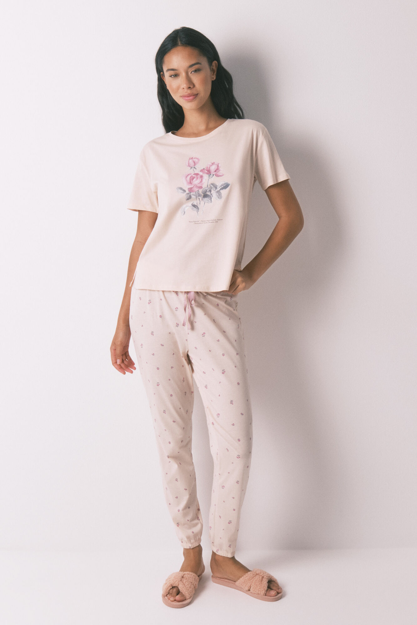 Women'secret Pijama larga con flores rosas