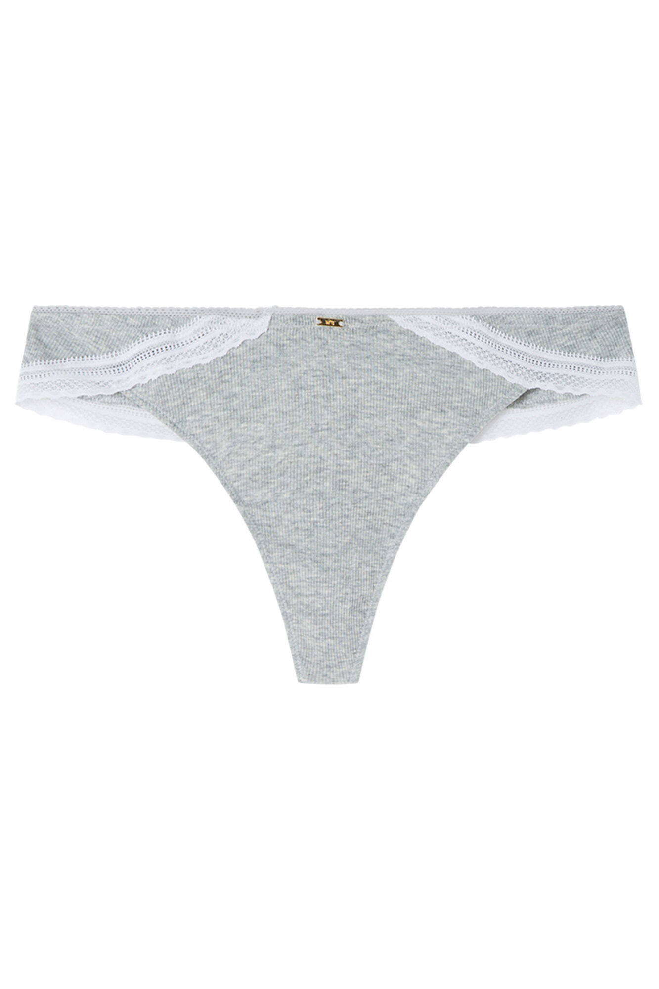 Women'secret Tanga de canal&eacute; con encaje gris gris