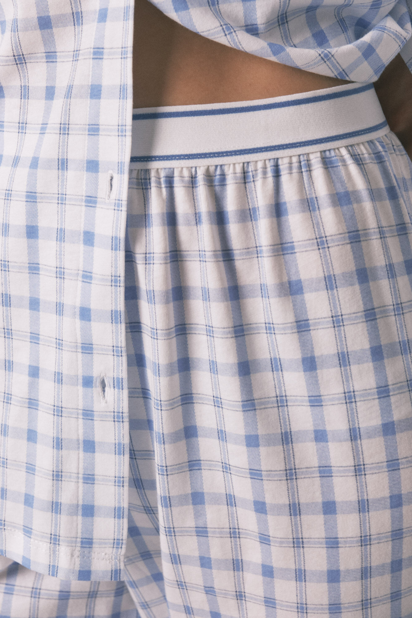 Women'secret Pijama camisera de algod&oacute;n a cuadros azules 