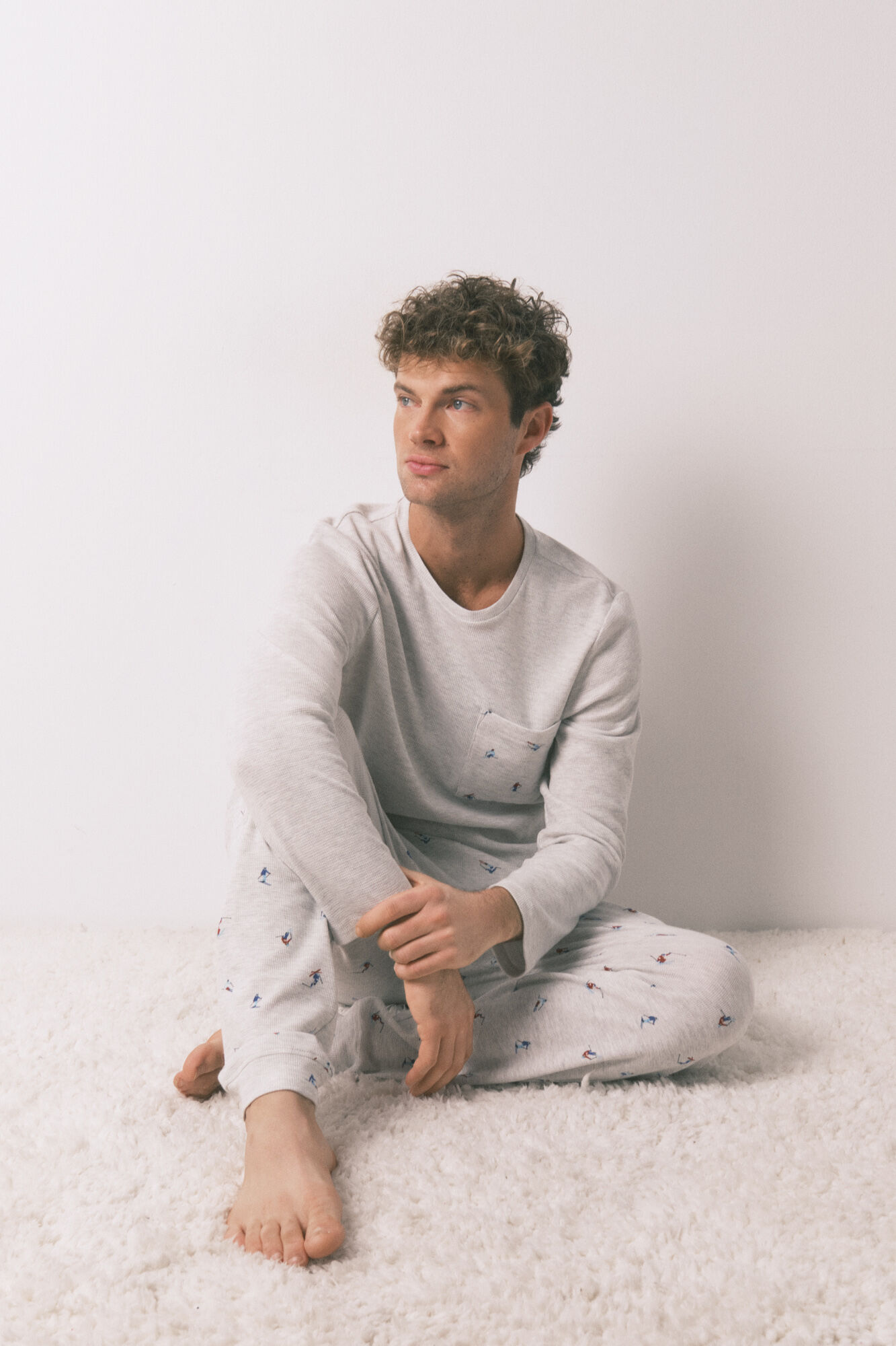 Women'secret Pijama larga de hombre 100% algod&oacute;n gris esqu&iacute; gris