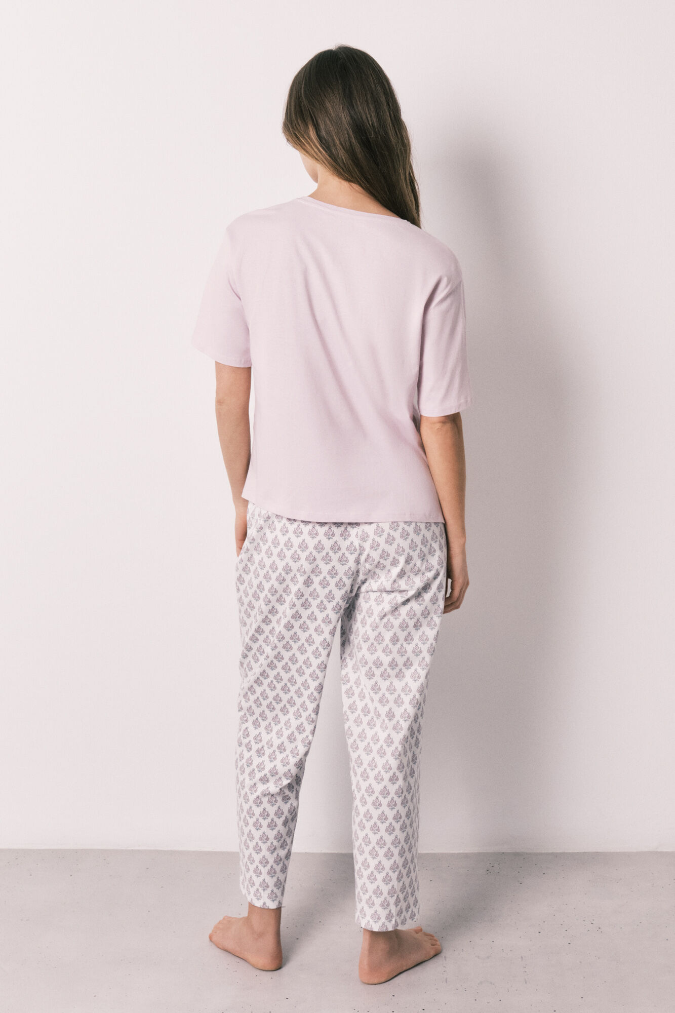 Women'secret Pijama estampada de sellos de 100% algod&oacute;n rosa rosa