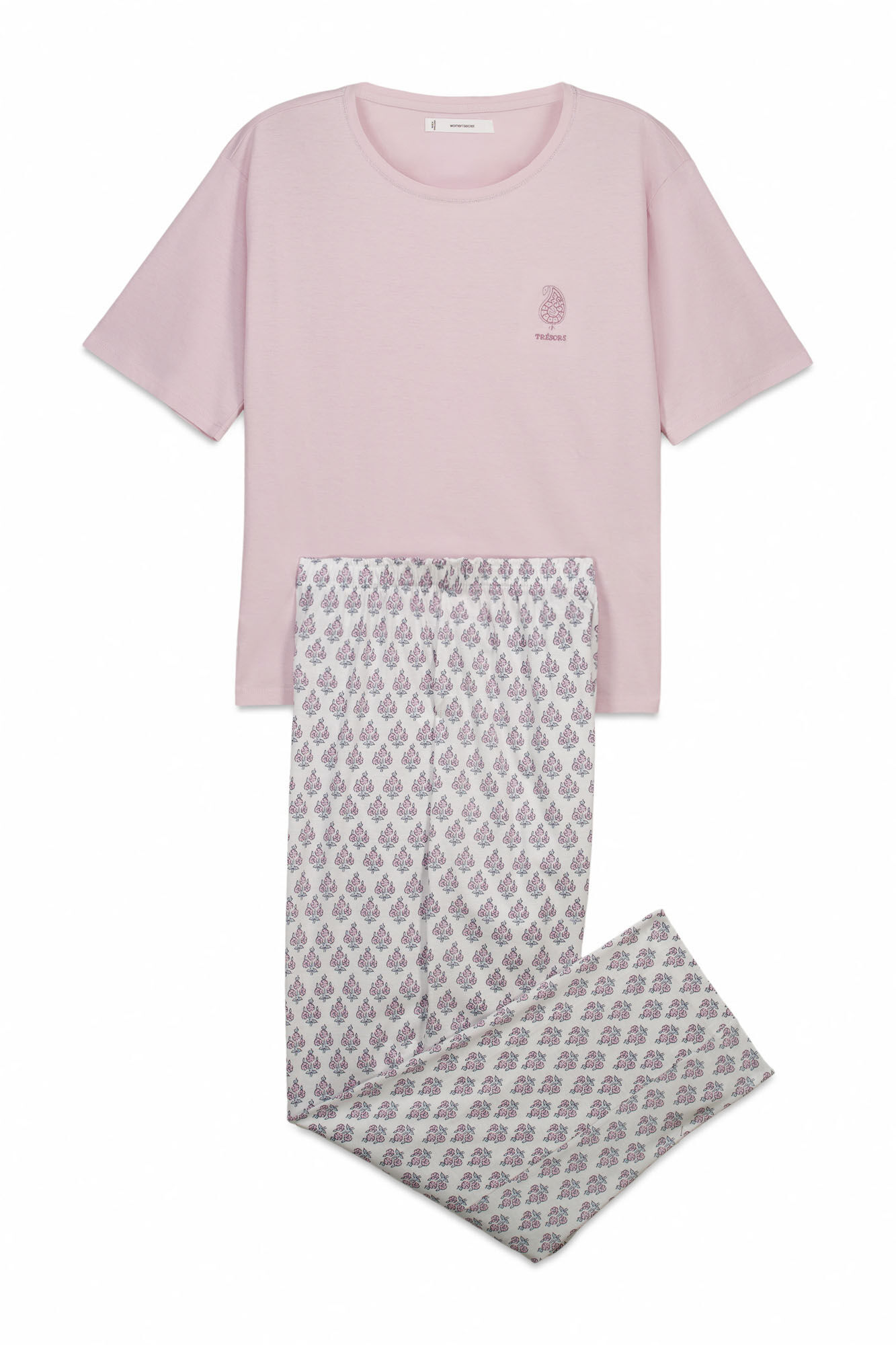 Women'secret Pijama estampada de sellos de 100% algod&oacute;n rosa rosa