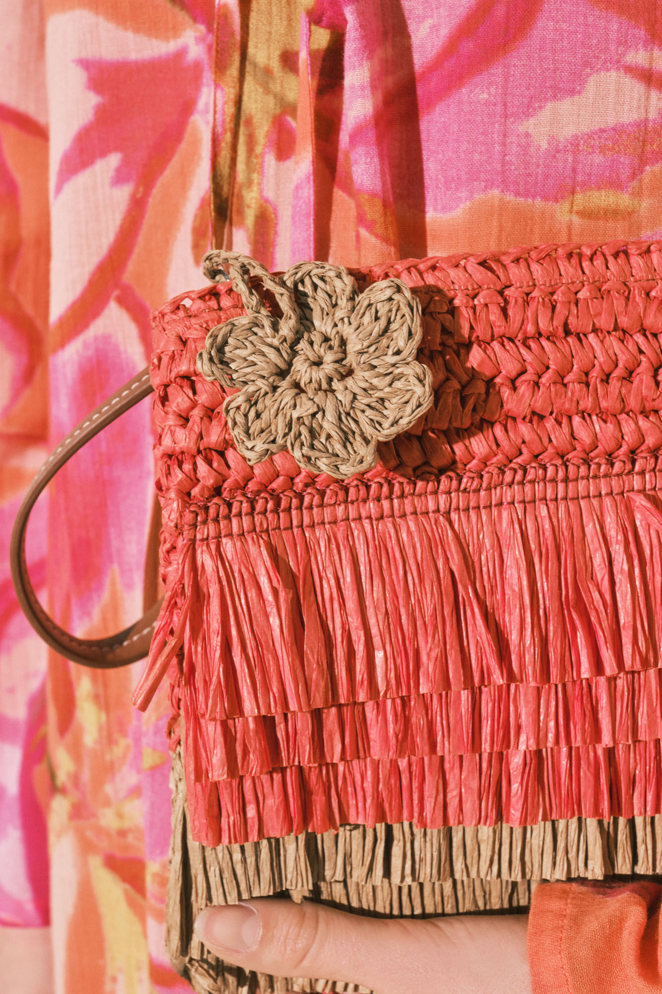 Women'secret Neceser mediano de rafia bicolor coral