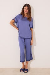 Womensecret Pijama de satén azul liso azul