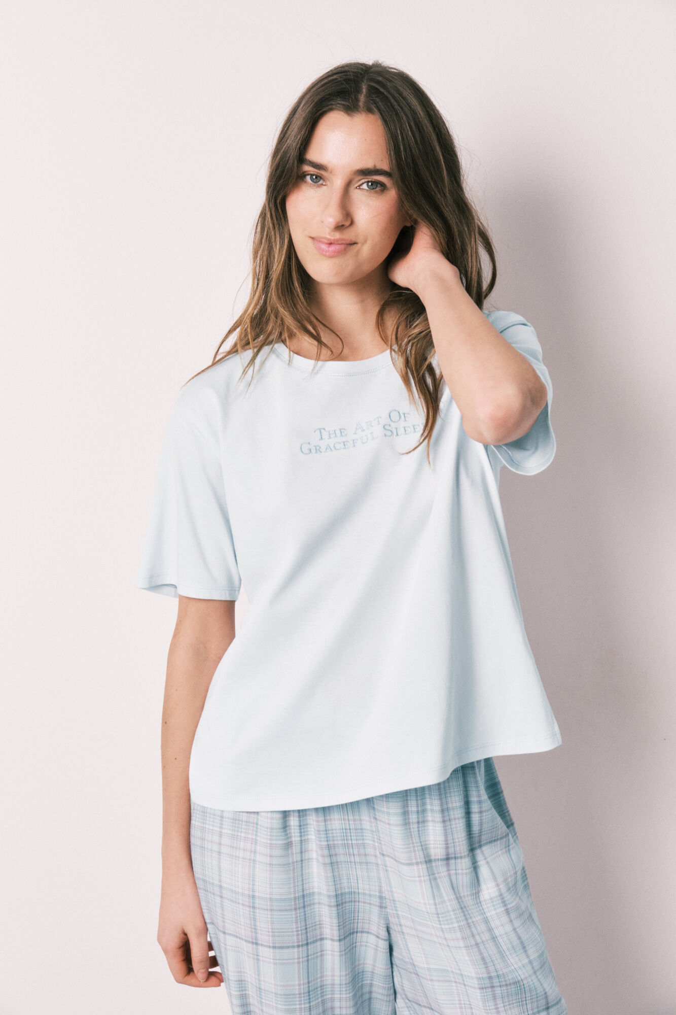 Women'secret Pijama larga azul estampado a cuadros