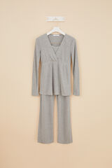Womensecret Pijama larga 'maternity' canalé gris gris