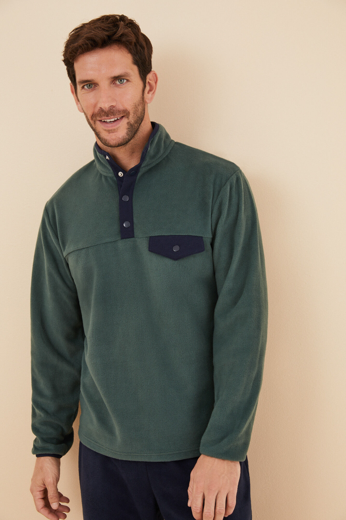 Women'secret Pijama larga hombre cuello chimenea botones kaki